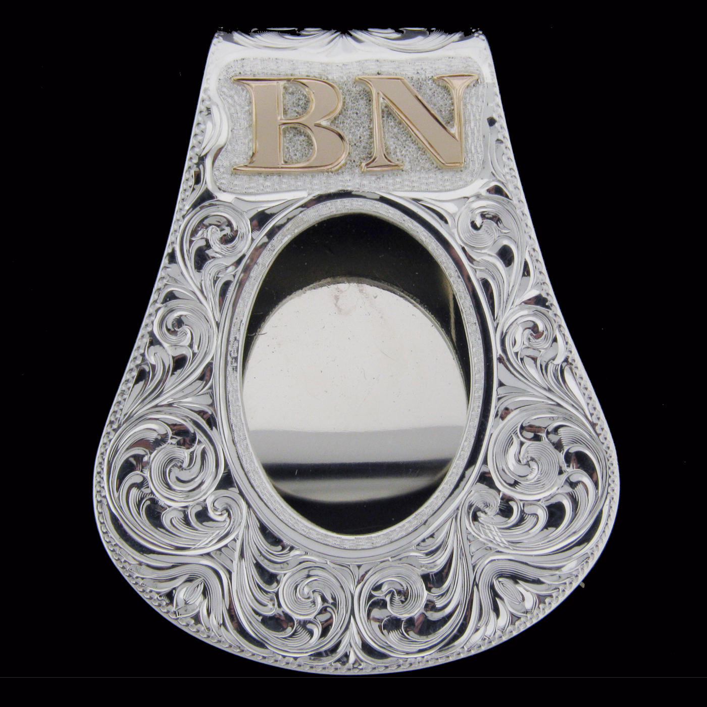 Custom Oval Money Clip With Thumb Hole Harris Leather Silverworks Legendary Handmade Saddles And Silver
