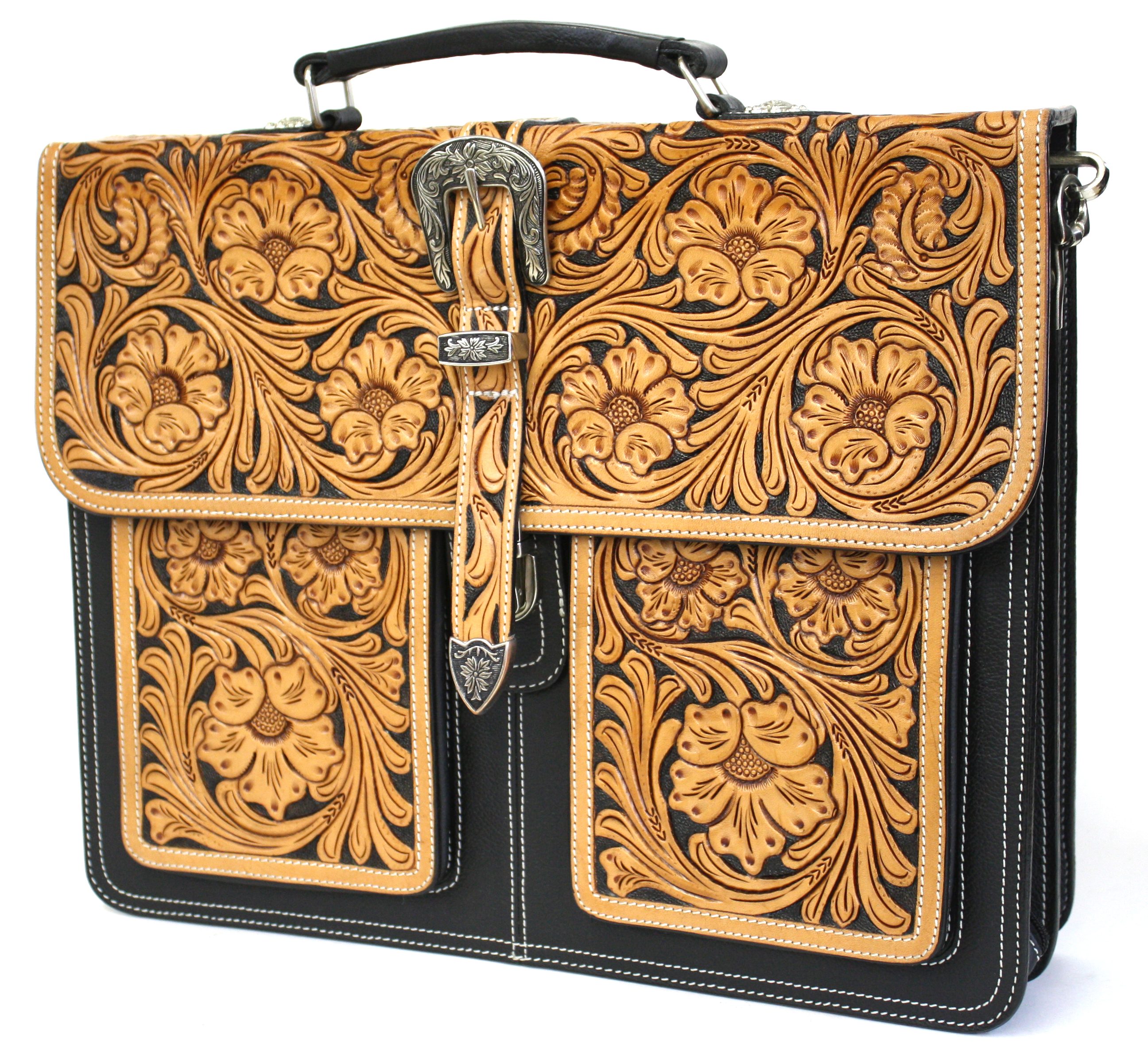 tooled leather suitcase