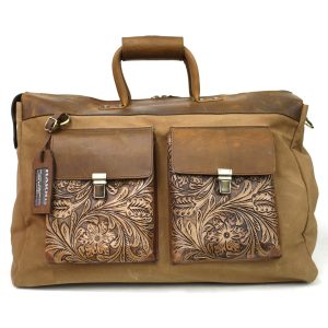 Canvas/Tooled Leather Weekender Duffle Bag